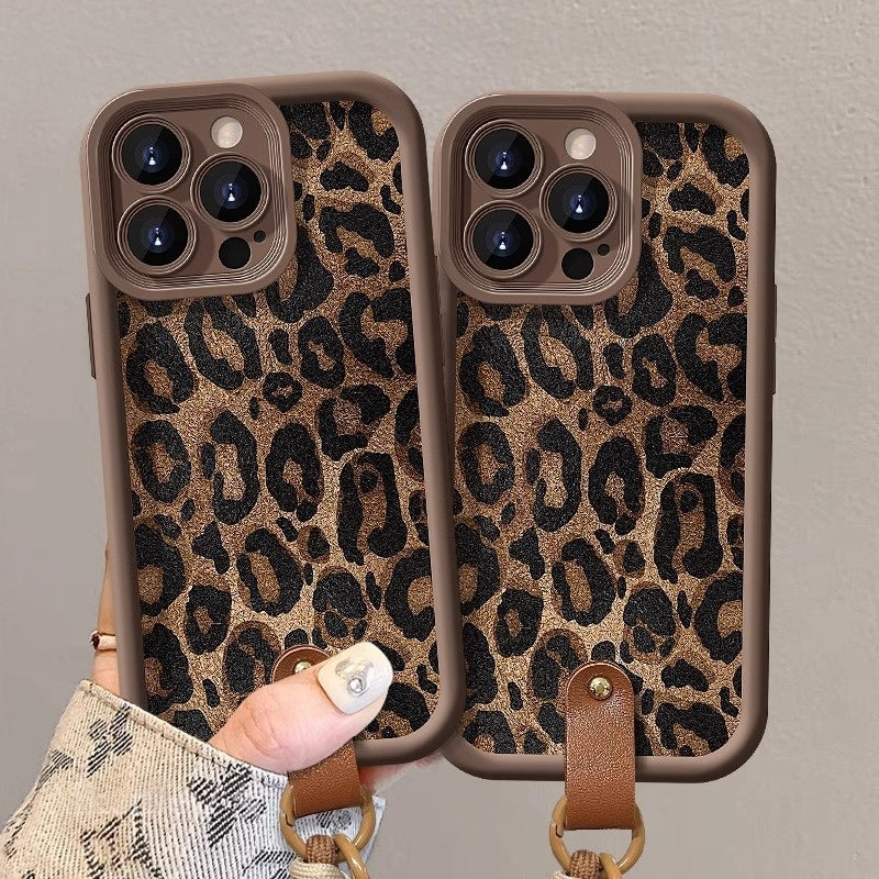 Leopard Print Lanyard Silicone iPhone Case