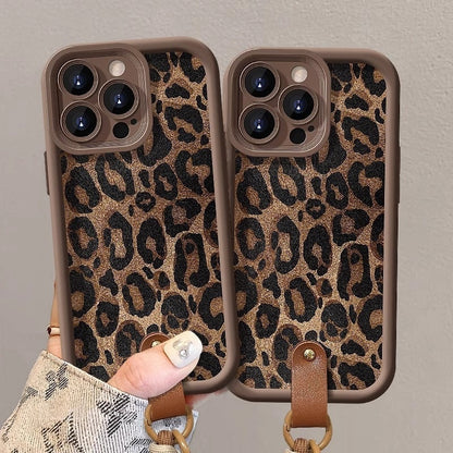 Leopard Print Lanyard Silicone iPhone Case