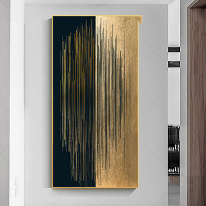 Peinture sur toile lignes noires et dorées abstraites minimalistes modernes décoration galerie maison