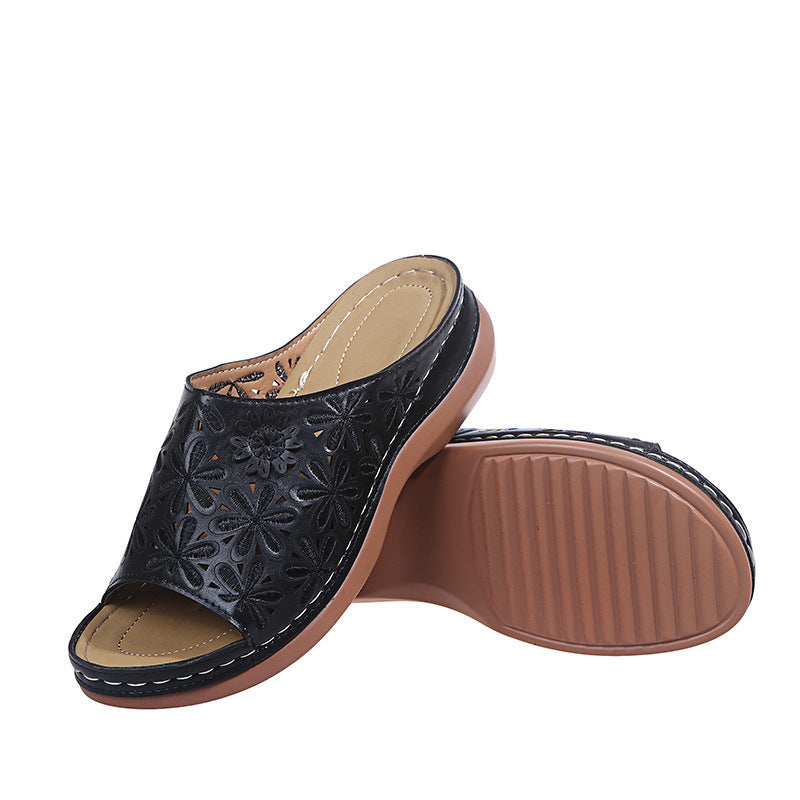 Chaussons Rétro Femme Chaussures Florales Creuses Sandales d'Été d'Extérieur