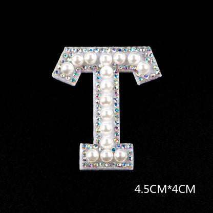 Pearl Rhinestone Cloth Sticker-Letter A-White-2 Pack