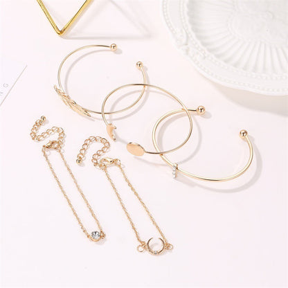 Five Pieces Ladies Bracelets Boho Punk Moon Leaf Crystal Protein Bracelet Set Boho Beach Bracelet Jewelry