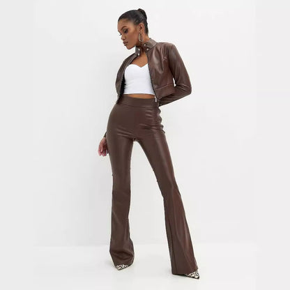 New sexy Red leather Flared Pants Women