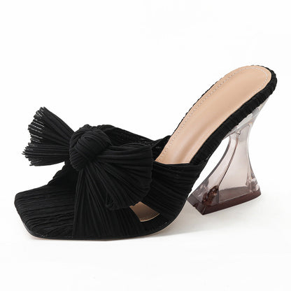 Plus Size High Shaped Heel Satin Sandals