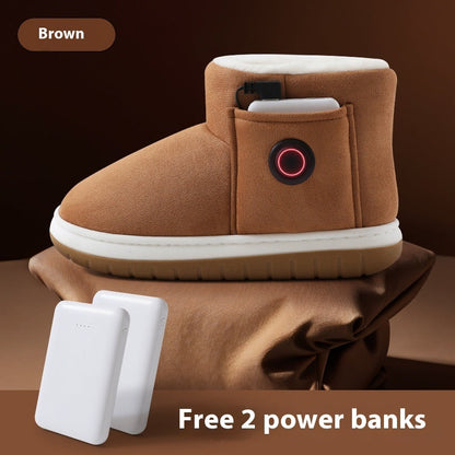 Chaussures chauffantes électriques Chaussons chauffants rechargeables pour pieds, chauffage à domicile, chaussures en coton chaud à régulation de température pour l'hiver