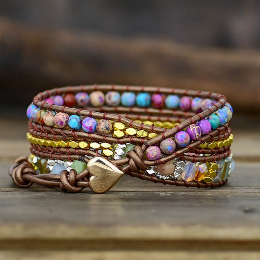 Bracelet en pierre fleur violette style bohème