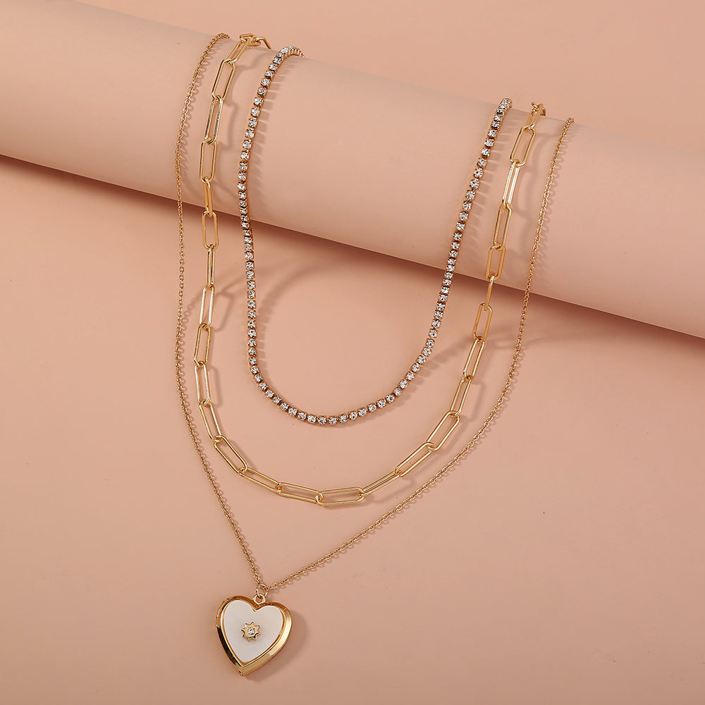 Collar de varias capas apilable con candado dorado, de moda transfronteriza europea y americana, con etiqueta de letras y personalidad, gargantilla para mujer