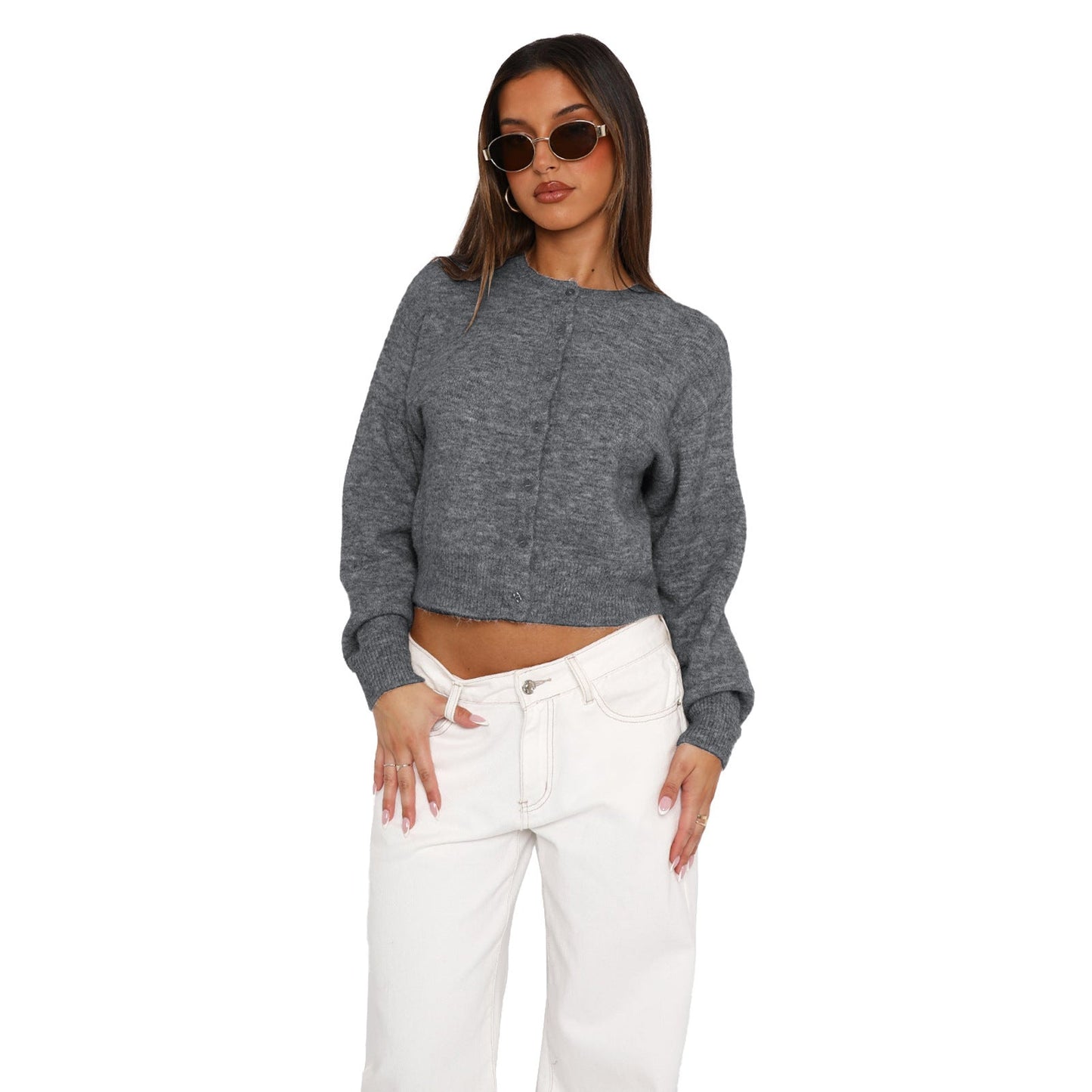 Comfort And Casual Solid Color Woolen Cardigan Short Coat Top Sweater