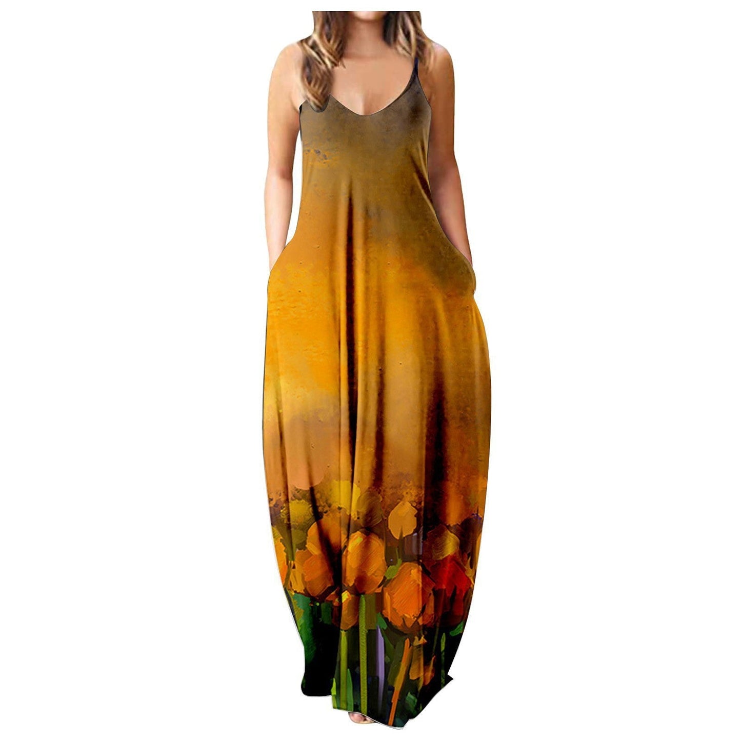 Vestido con tirantes frescos de verano, estampado digital estilo cara abstracta, elegante vestido de calle