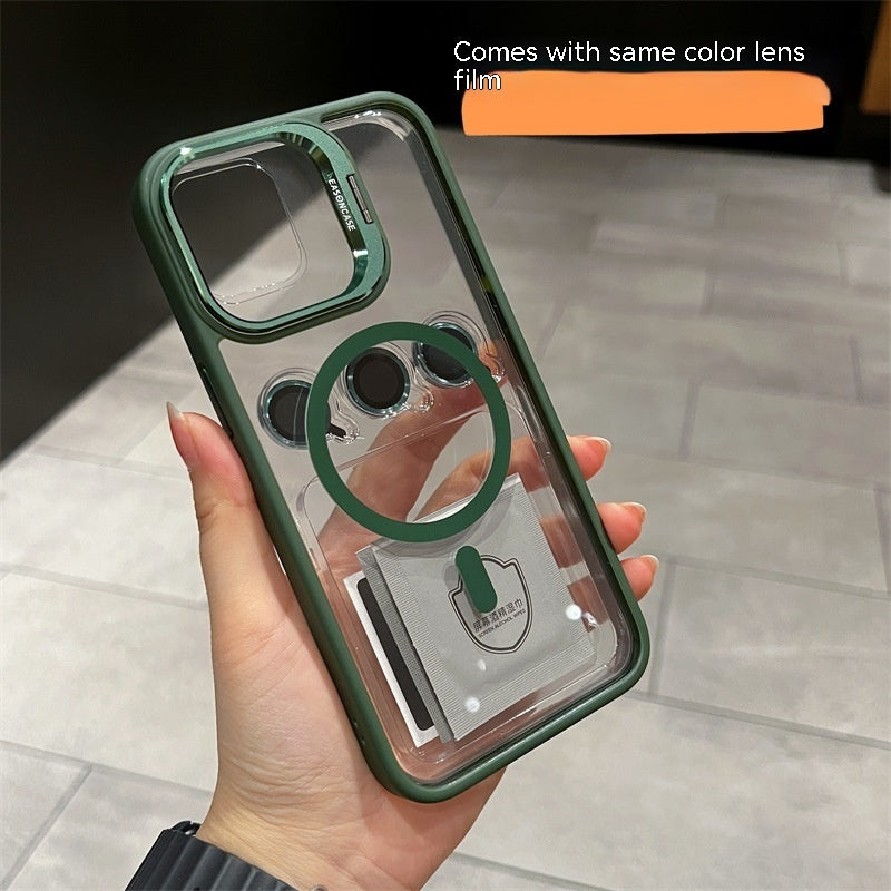 Invisible Magnetic Kickstand iPhone 16 Case with Lens Film – Full-Coverage PC Cover