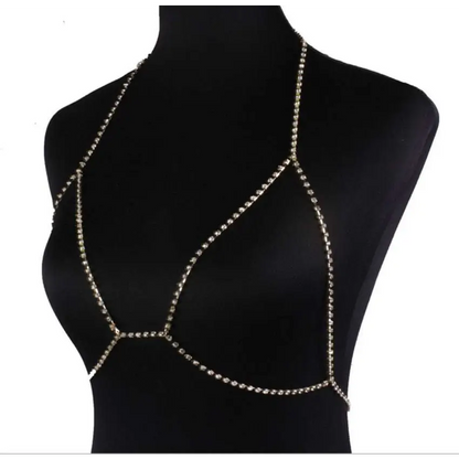 Champagne Satin Blouse with Rhinestone Body Jewelry