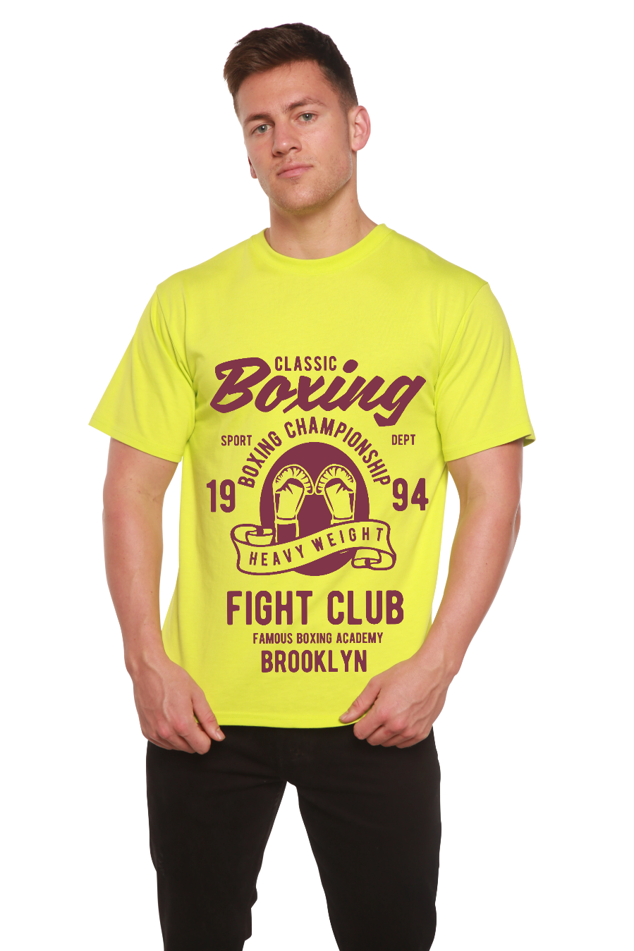 Camiseta Gráfica Clásica de Boxeo para Hombre de Manga Corta de Viscosa de Bambú/Algodón Orgánico