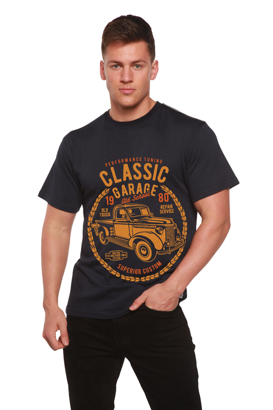 T-shirt graphique classique à manches courtes en bambou viscose/coton biologique pour homme de la marque Garage