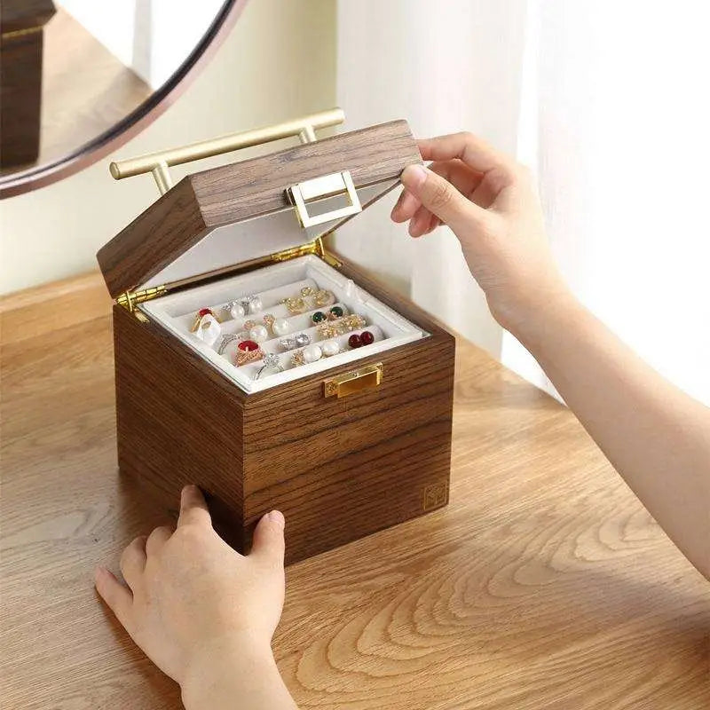 Classical Wooden Jewelry Box with Mirror and Velvet