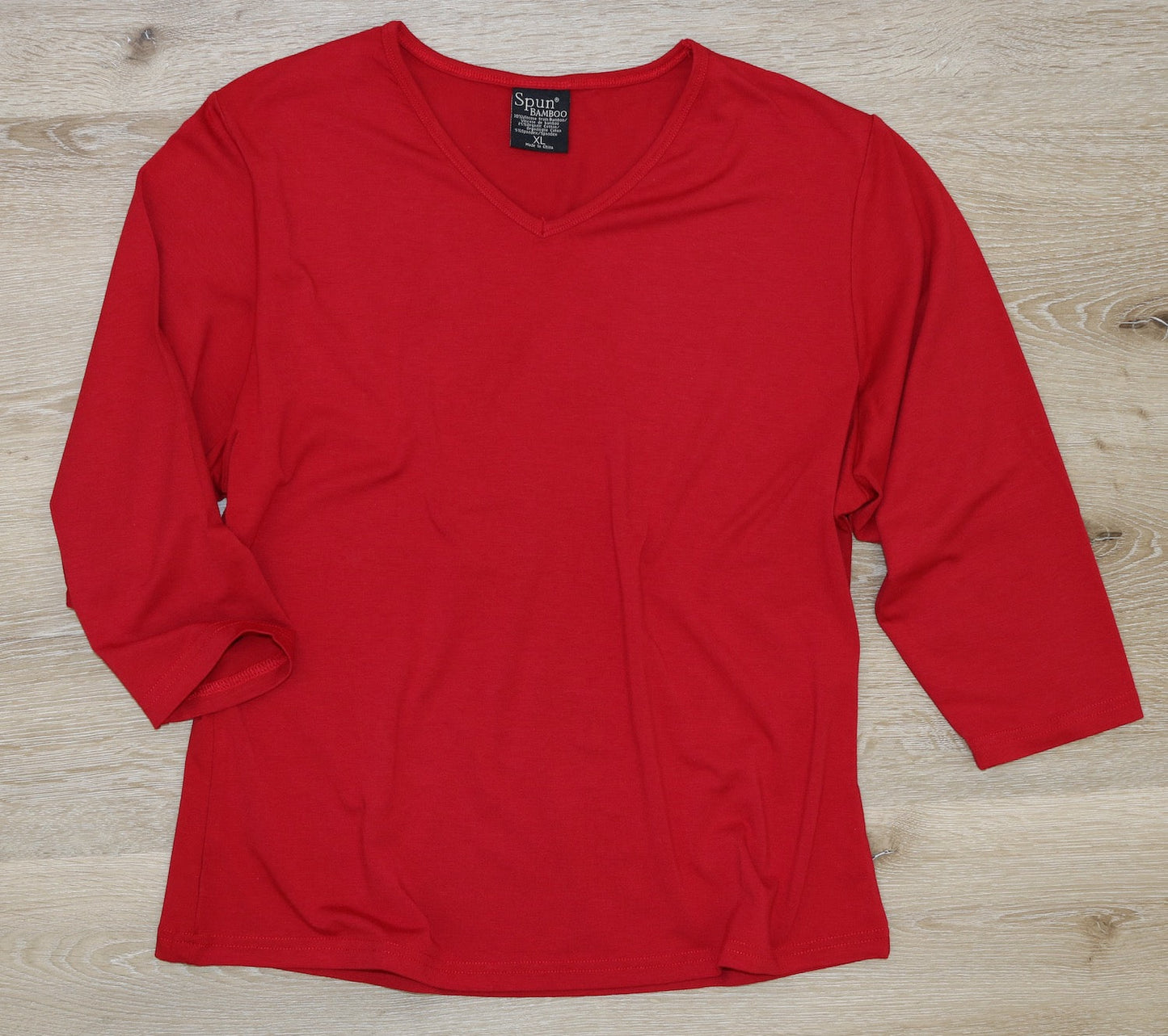 Liquidation T-shirt à manches 3/4 en bambou/coton avec col en V pour femmes