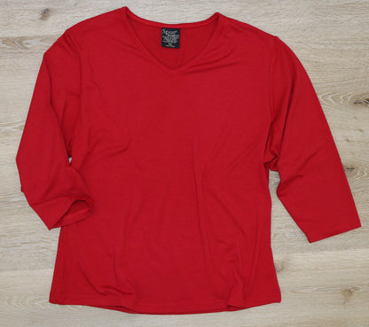 Liquidation T-shirt à manches 3/4 en bambou/coton avec col en V pour femmes