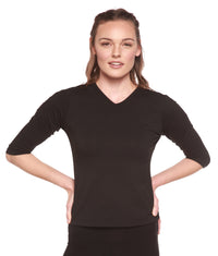 Liquidation T-shirt à manches 3/4 en bambou/coton avec col en V pour femmes