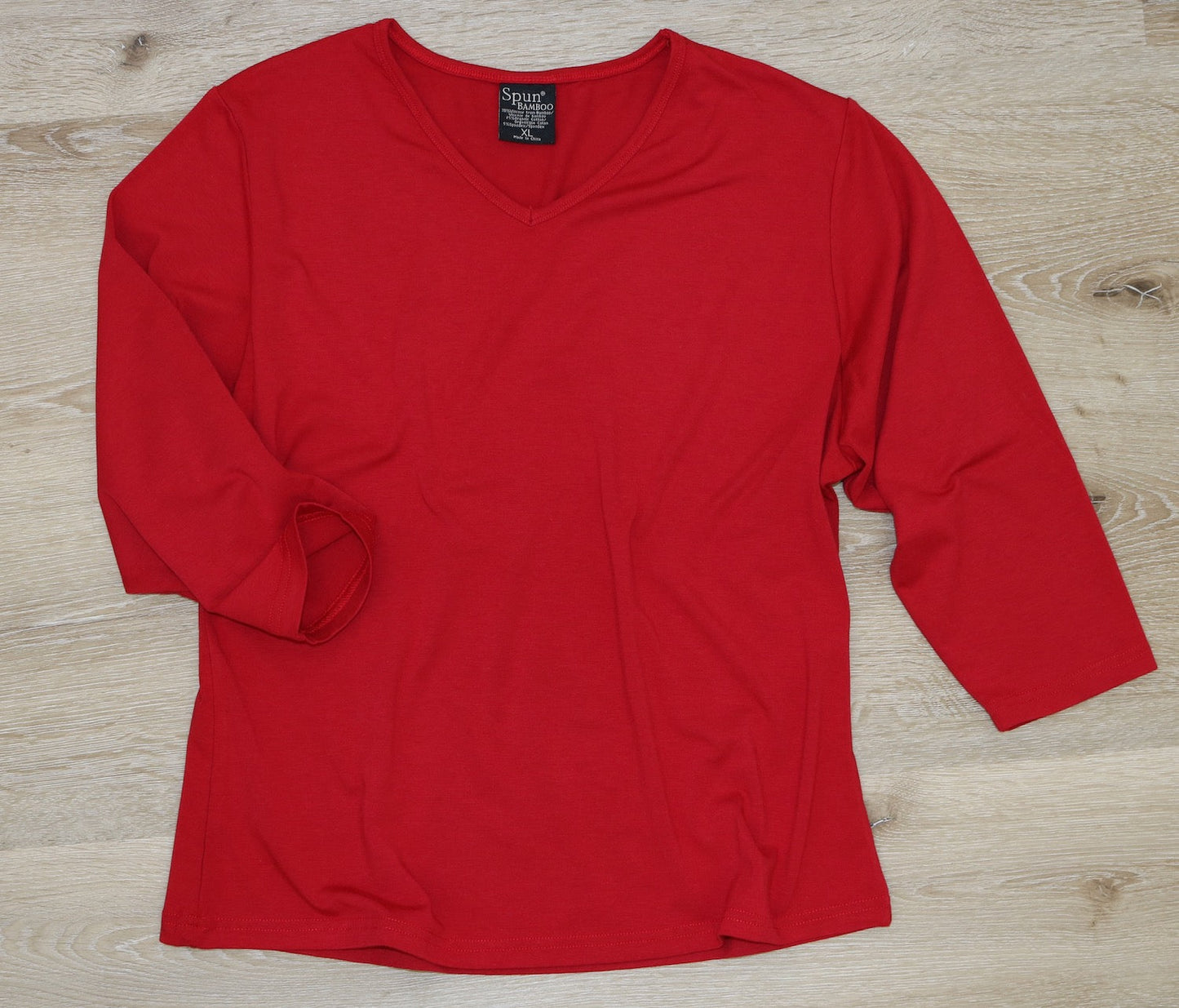 Liquidation T-shirt à manches 3/4 en bambou/coton avec col en V pour femmes