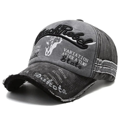 Cow Head Letter Embroidery Vintage Baseball Cap | Unisex Adjustable Washed Cotton Hat