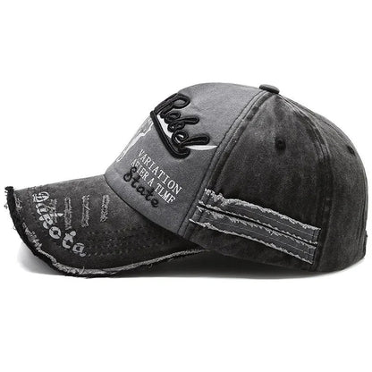 Cow Head Letter Embroidery Vintage Baseball Cap | Unisex Adjustable Washed Cotton Hat