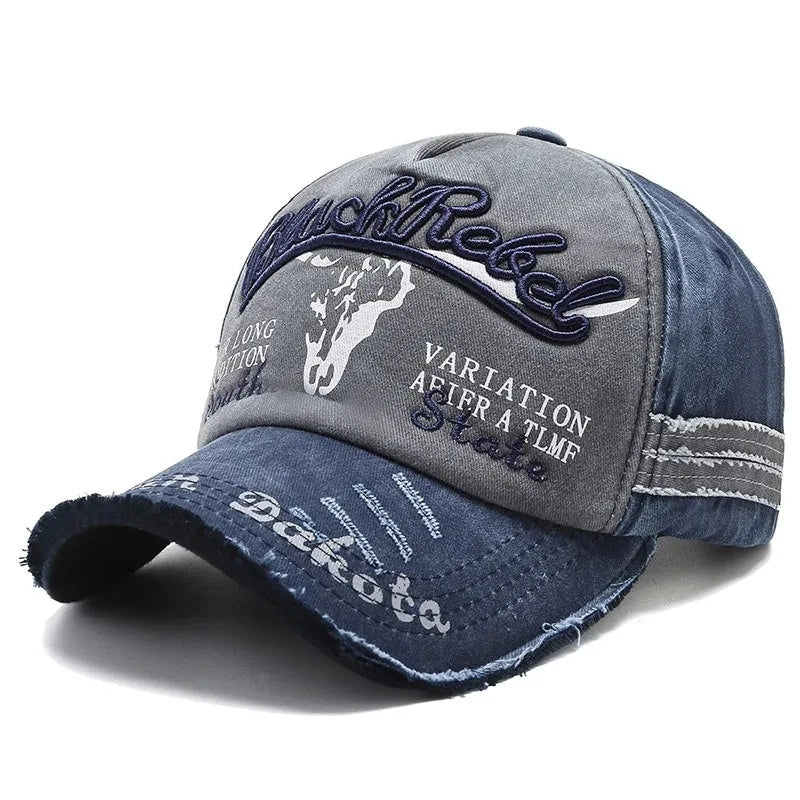 Cow Head Letter Embroidery Vintage Baseball Cap | Unisex Adjustable Washed Cotton Hat