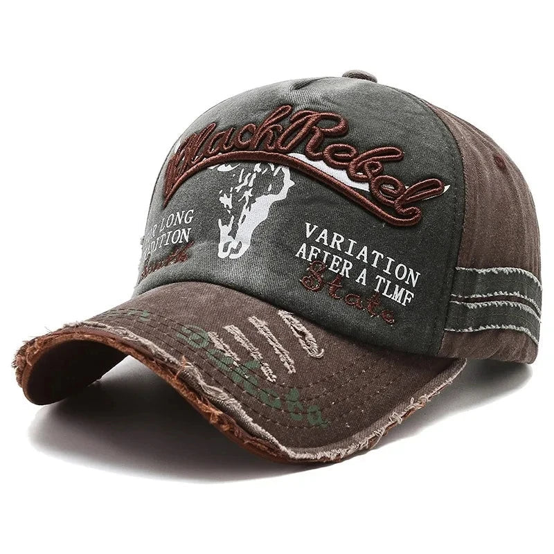 Cow Head Letter Embroidery Vintage Baseball Cap | Unisex Adjustable Washed Cotton Hat