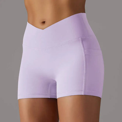 Cream High Waisted Phone Pocket Design Fitness Shorts