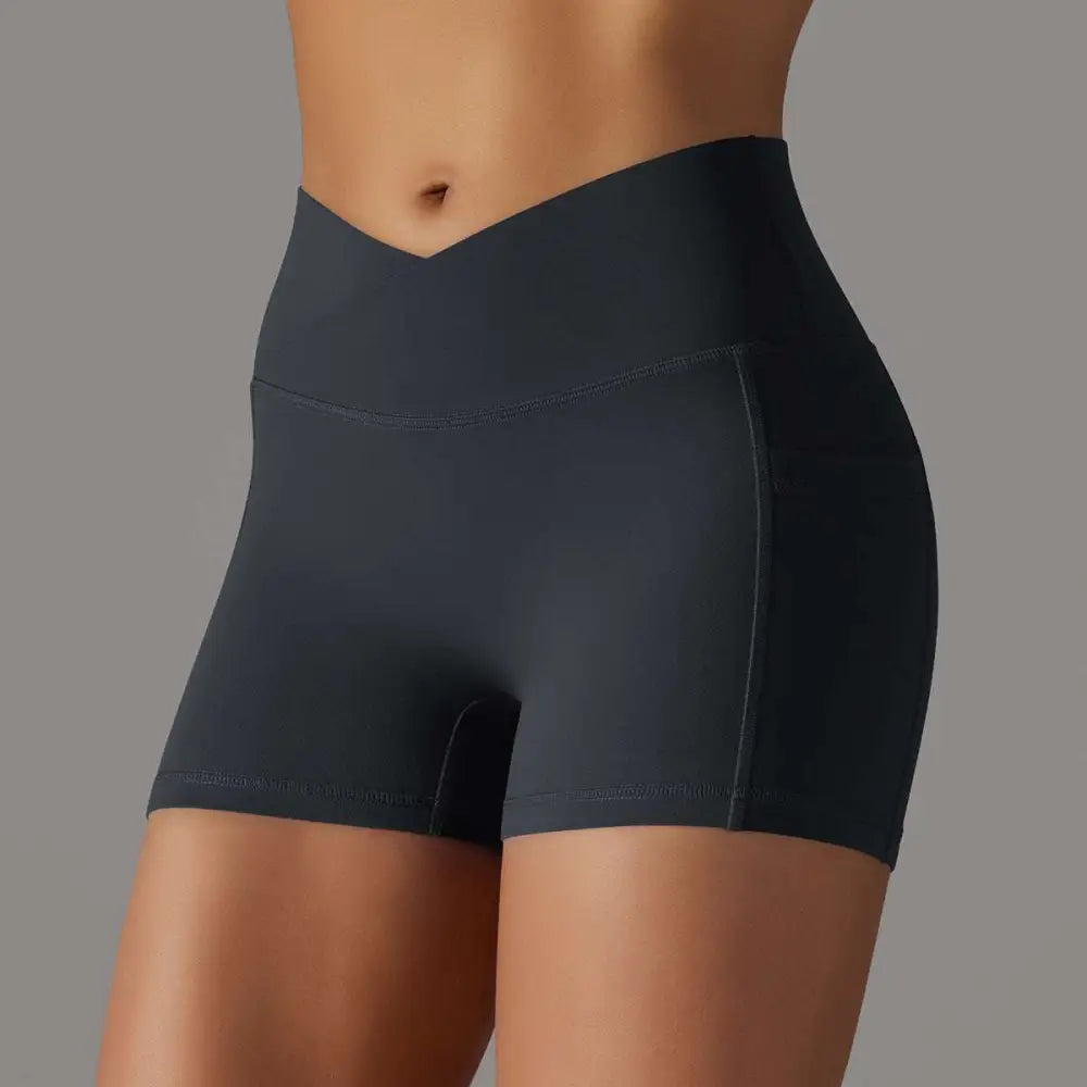 Cream High Waisted Phone Pocket Design Fitness Shorts