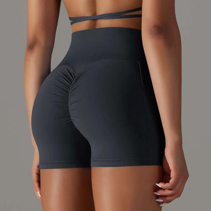 Cream High Waisted Phone Pocket Design Fitness Shorts