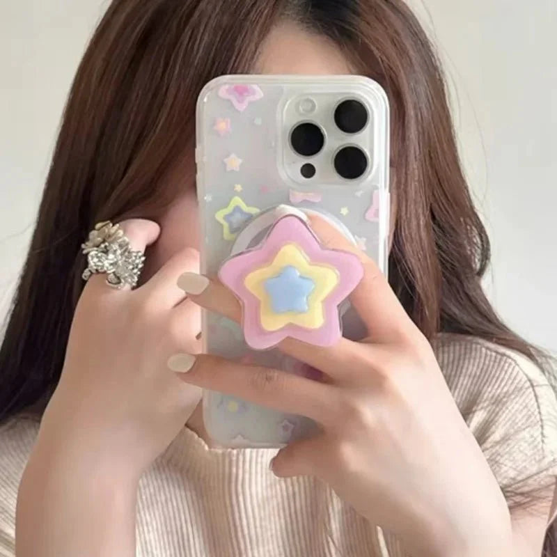 Cute 3D Star-Shaped Magnetic Griptok – Foldable Phone Ring Holder & Kickstand