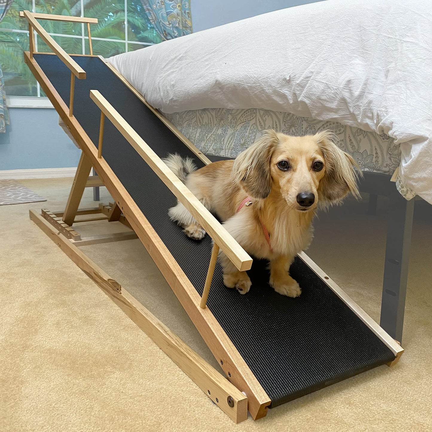 DoggoRamps Adjustable Hardwood Dog Ramp – Solid Maple Ramp for Beds, Couches & Furniture