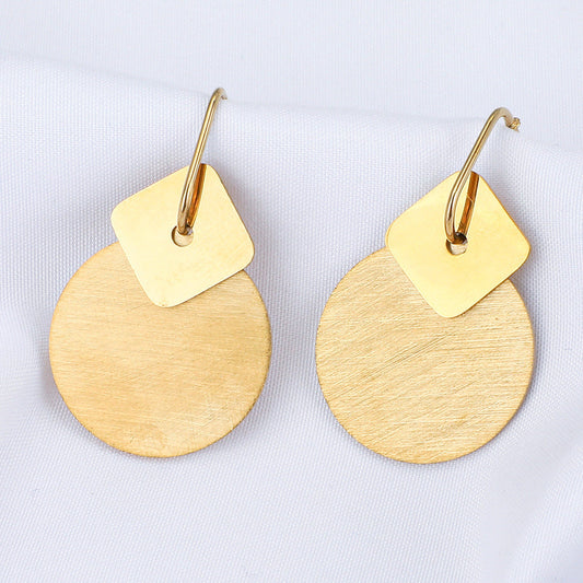 Aretes redondos planos cepillados, largos y personalizados, estilo red social