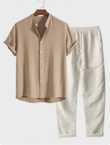 Men's Casual Loose Short Sleeve Shirt Casual Pants Suit