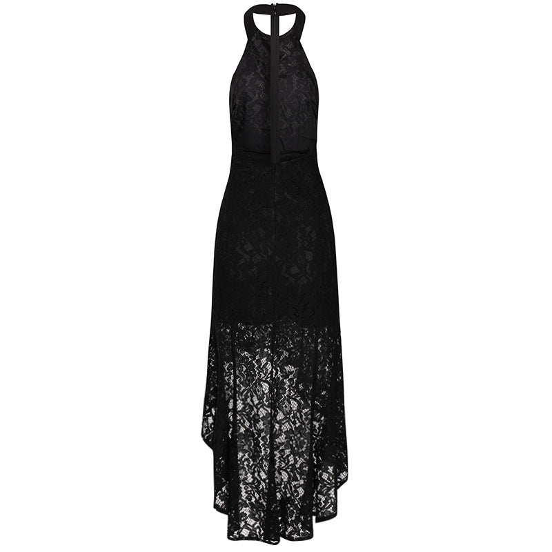Elegante vestido calado de encaje sólido con espalda descubierta