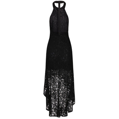 Elegante vestido calado de encaje sólido con espalda descubierta