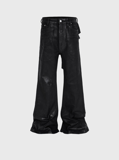 Men's Vinyl Coated Bootcut Trousers Stitching Damaged Jeans