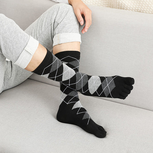 Chaussettes Homme d'Affaires Hautes à Motif de Petits Points Losanges et Barres Verticales Unies