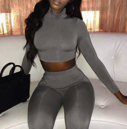 Women's Two-Piece Solid Autumn Overalls Set – Casual Chic Matching Outfit for Fall & Everyday Wear