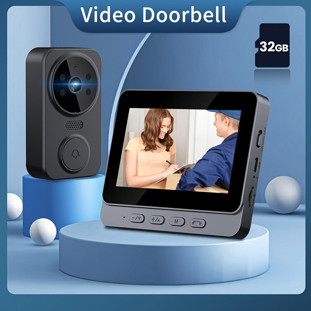 Wireless Video Doorbell – 4.3" Screen, HD Camera, Two-Way Audio & Night Vision