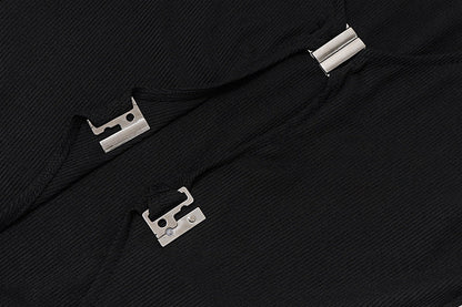Sexy Black V-neck Low-cut Metal Buckle long summer Cardigan