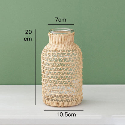 Straw Glass Vase Flower Arrangement Living Room Decoration