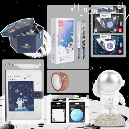 Set de regalo de papelería para exploración de la galaxia del universo, oferta de caja de regalo de cumpleaños, cuaderno de astronauta, agenda creativa