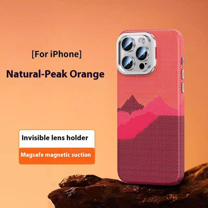 Carbon Fiber Kevlar Magnetic iPhone 15 & 16 Case – Frosted MagSafe-Compatible with Kickstand
