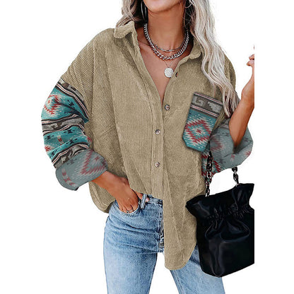 Women's Printed Plus Size Lapel Loose Clip