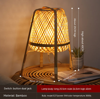 Bamboo Woven Decorative Table Lamp Creative Bedroom Bedside Lamp