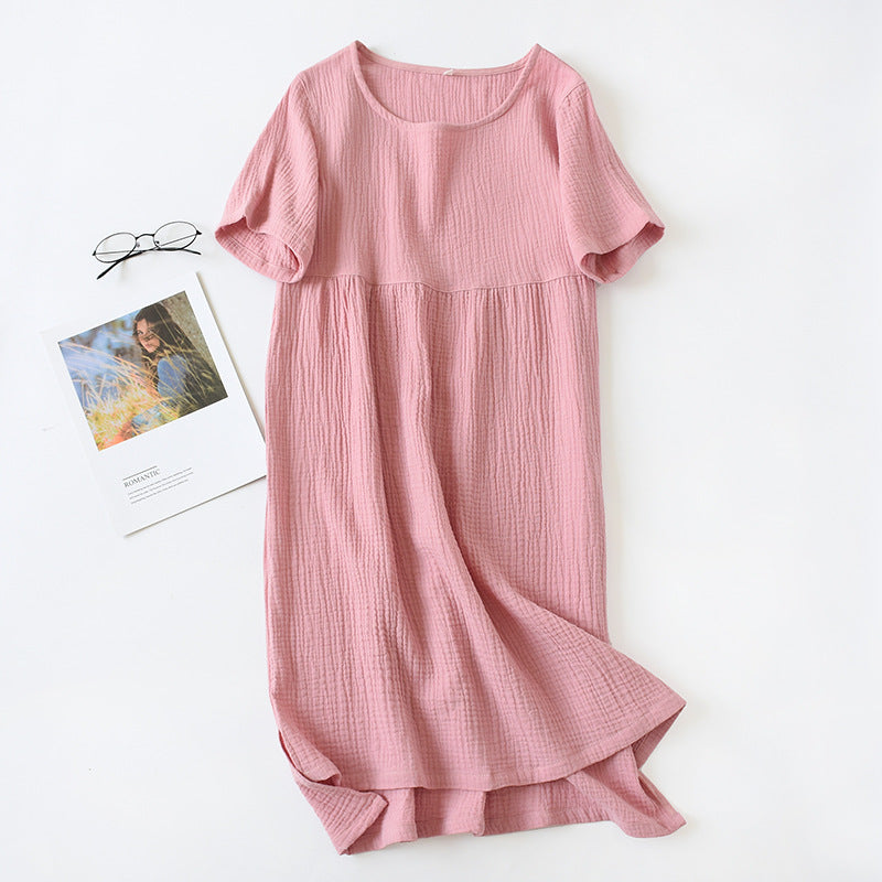 Women's Cotton Nightdress Crepe Short Sleeve Plus Size