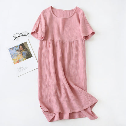 Women's Cotton Nightdress Crepe Short Sleeve Plus Size