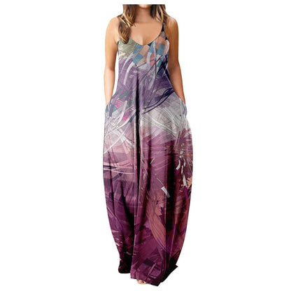 Vestido con tirantes frescos de verano, estampado digital estilo cara abstracta, elegante vestido de calle