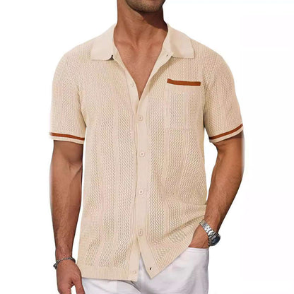 Short-sleeved Shirt Pocket Hollow Breathable Cool Summer Men's Casual Jacket Cardigan