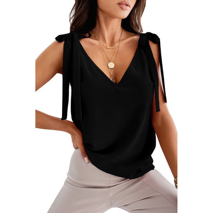 Bowknot Tie-Up Satin Camisole – Women’s V-Neck Tank Top | S–3XL
